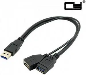 CHENYANG Black USB 3.0 Male to Dual USB Female Extra Power Data Y Extension Cable for 2.5" Mobile Hard Disk