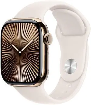 Apple Watch Series 10 46mm (GPS + Cellular) Gold Titanium with Medium/Large Starlight Sport Band (Grade B-) Apple Watch Series 10 46mm (GPS + Cellular) Gold Titanium with Medium/Large Starlight Sport Band (Grade B-)