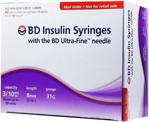 BD Ultra Fine Syringes 3/10cc 8mm 31g 90's