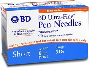 BD Ultra-Fine Mini Pen Needles, 31 gauge, 3/16 - 12 boxes, 90 count each