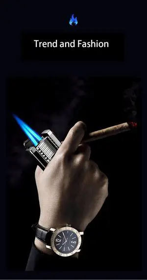 SSKV2N House Dual Torch Cigar Lighter with Built in Cigar Punch - Pocket Size 2 Adjustable Jet Flames(For ensure to be safe item will shipping by without gas,Please refill charging gas by yourself)