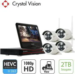 [4CH] Crystal Vision CVT804A-20WB All-in-One 1080P Full HD Wireless Surveillance System NVR CCTV w/ 2TB HDD, Built-in Monitor & Router, 2MP Camera
