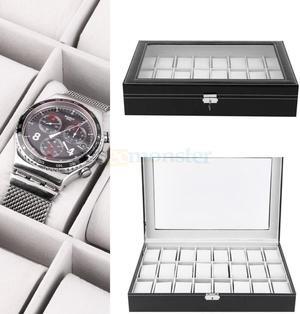 Large 24 Slot Wrist Watch Box Leather Display Case Organizer Jewelry Storage