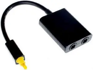 Dual Port Toslink Digital Optical Audio Splitter Adapter Fiber Optic Audio Cable