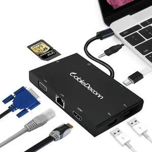 USB-C to HDMI VGA Gigabit RJ45 USB3.0x2 USB-C PD Audio Out Female SD Adapter