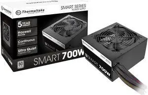 Thermaltake Smart 700W 80+ White Certified PSU, Continuous Power with 120mm Ultra Quiet Fan, ATX 12V V2.3/EPS 12V Active PFC Power Supply PS-SPD-0700NPCWUS-W