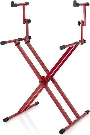 Gator Frameworks GFW-KEY-5100XRED Deluxe Two Tier X Style Keyboard Stand, Nord Red