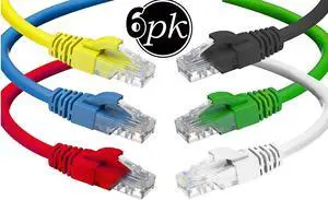 CAT 6 Ethernet Cable (1.5 Feet) LAN, UTP (18 inch) CAT6, RJ45, Network, Patch, Internet Cable - 6 Pack (1.5 ft)