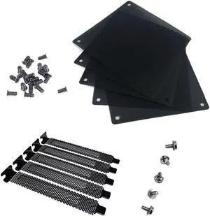 Nincha 12mm PVC Computer PC Cooler Fan Filter Black Dustproof Case Cover Computer Mesh pack of 5 + Black Hard Steel Dust Filter Blanking Plate PCI Slot Cover 5 Pcs With Screws.