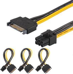 [3 Pack] J&D SATA 15 Pin to 6 Pin PCI Express (PCIe) Graphics Video Card Power Cable Adapter (8 Inch)
