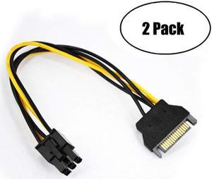 Ebanku SATA 15 Pin to 6 Pin PCI Express (PCIe) Graphics Video Card Power Cable Adapter (8 Inch)(2 pack)