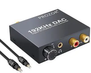 PROZOR Digital to Analog Converter 192kHz DAC Supports Volume control Digital Coaxial SPDIF Toslink to Analog Stereo L/R RCA 3.5mm Jack Audio Adapter for PS3 XBox HDDVD PS4 Home Cinema Systems AV Amps