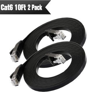 Cat 6 Ethernet Cable Black 10ft (2 Pack)(at a Cat5e Price but Higher Bandwidth) Flat Internet Network Cable - Cat6 Ethernet Patch Cable Short - Cat6 Computer Cable with Snagless RJ45 Connectors