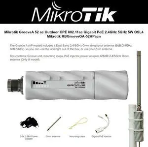 Mikrotik GrooveA 52 ac Outdoor CPE 802.11ac Gigabit PoE 2.4GHz 5GHz 5W OSL4 8dBi