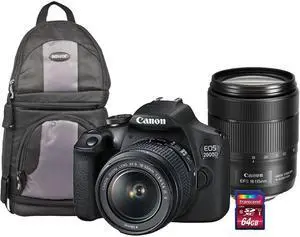 Canon EOS 2000D DSLR 24.1MP Camera with 18-55mm Lens and Canon EF-S 18-135mm f/3.5-5.6  IS USM Lens and 64GB Memory Card and Backpack