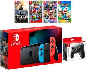 2022 New Nintendo Switch Red/Blue Joy-Con Console Set, Pro Controller, The Legend of Zelda: Breath of the Wild, Super Mario Odyssey, Mario Kart 8 Deluxe, Mario Rabbids Kingdom Battle