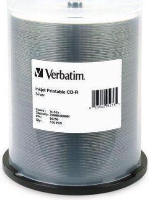 New VERBATIM CD-R CDR 52X 700MB Silver Inkjet Printable 100 pack Spindle 95256