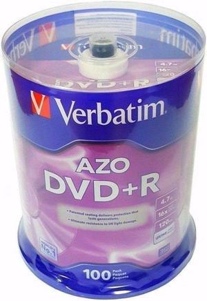 100 Pieces VERBATIM AZO Blank DVD+R Plus R 16X Branded Disc 4.7GB Spindle 95098