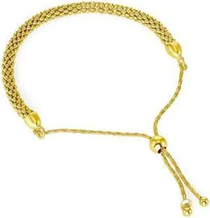 Solid 925 Sterling Silver Popcorn Extendable Bracelet, 6.9 Gold Plated Italy