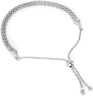 Solid 925 Sterling Silver Popcorn Extendable Bracelet, 6.9 Rhodium Plated Italy