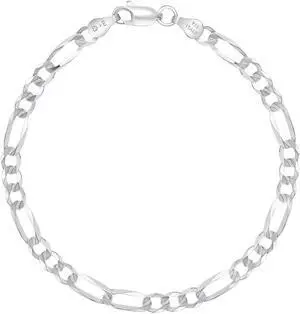 Solid 925 Sterling Silver Italian 5mm Flat 24 Figaro Link Chain Necklace for Women Men Made in Italy FIG120-24