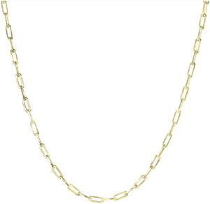 Solid 925 Sterling Silver 14K Gold plated Paperclip Necklace 3mm Wide, 20 Inch Long Paper Clip Chain Italy