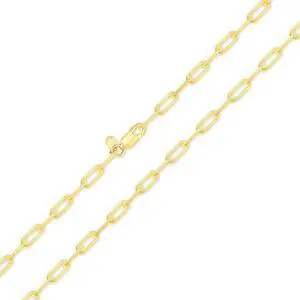 Solid 925 Sterling Silver 14K Gold plated Paperclip Necklace 4mm Wide, 16 Inch Long Paper Clip Chain Italy