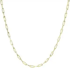 Solid 925 Sterling Silver 14K Gold plated Paperclip Necklace 3mm Wide, 18 Inch Long  Paper Clip Chain Italy