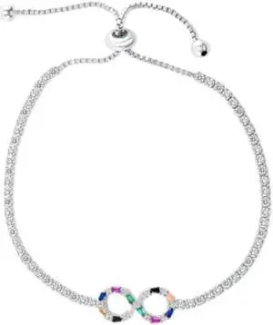 Solid 925 Sterling Silver 7+1 Inch Infinity Tennis Bracelet Zirconia Rhodium Plated for Women BR1114-MUL-7-1