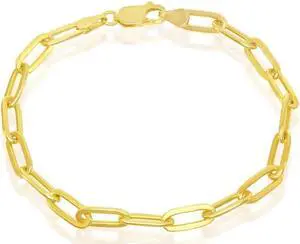 Solid 925 Sterling Silver 14K Gold plated Paper Clip Bracelet 4mm Width, 7 Inch Paperclip Chain Italy