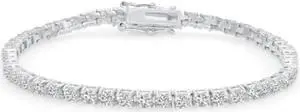 Solid 925 Sterling Silver 7.5 Inch Tennis Bracelet 4mm Clear Cubic Zirconia Rhodium Plated for Women BB2471-7.5