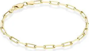 Solid 925 Sterling Silver 14K Gold plated Paper Clip Bracelet 3mm Width, 7 Inch Paperclip Chain Italy