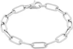 925 Sterling Silver Solid Paper Clip Bracelet, 6mm 8 Paperclip Chain Made in Italy Unisex, All ages