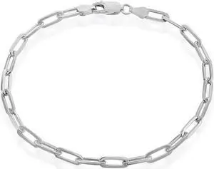 925 Sterling Silver Solid Paper Clip Bracelet, 4mm, 8 Paperclip Chain Made in Italy Unisex, All ages
