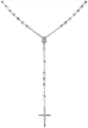 925 Sterling Silver Diamond Cut Italian 4mm Rosary Beads Chain with Cross Necklace 22" Rosario