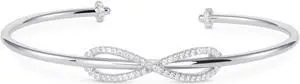 Solid 925 Sterling Silver Pave Style Infinity Cuff Bangle, Bracelet with Cubic Zirconia