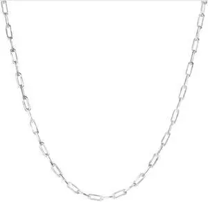 925 Sterling Silver Solid Paper Clip Chain 2mm, 20 Paperclip Necklace Made in Italy Unisex, All ages