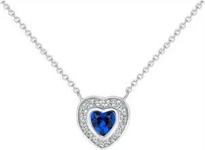 0.925 Sterling Silver Sapphire Blue Heart CZ Necklace & Earrings Set, Rhodium Plated, Hypoallergenic, Made in Italy, Gift
