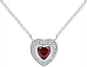 0.925 Sterling Silver Red Heart CZ Pendant Necklace & Earring Set Rhodium Plated, Made in Italy, Hypoallergenic Woman, All Ages