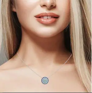 925 Sterling Silver Multi Color Evil Eye Circle Pendant Necklace with Rolo Chain, Italy, All Ages