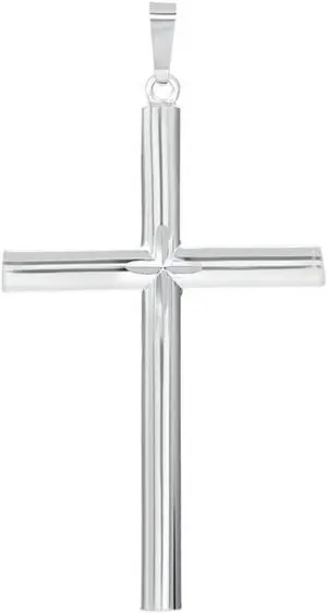 0.925 Sterling Silver Tube Cross Pendant Necklace with Rolo Chain Made in Italy, Unisex, All ages
