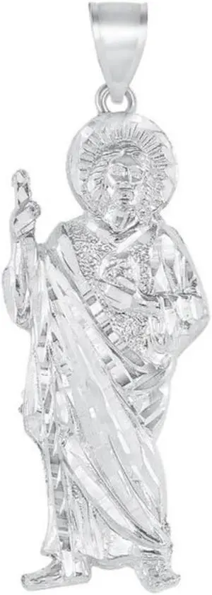 925 Sterling Silver Saint Jude Charm Pendant Necklace Diamond Cut San Judas,  Unisex, All ages