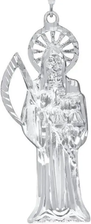 925 Sterling Silver Santa Muerte Pendant Necklace Diamond Cut, Unisex, All ages Made In Italy