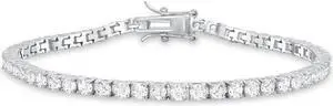 Solid 925 Sterling Silver 6.5 Tennis Bracelet 3mm Cubic Zirconia Rhodium Plated for Women Italy