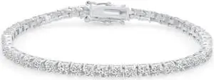 Solid 925 Sterling Silver 6.5 Tennis Bracelet 4mm Clear Cubic Zirconia Rhodium Plated for Women, Italy