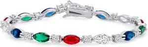 Solid 925 Sterling Silver 7 Multicolor Marquise Cubic Zirconia Tennis Bracelet Rhodium Plated for Women, Italy