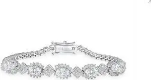 Solid 925 Sterling Silver 7 Marquise Clear Cubic Zirconia Bracelet Rhodium Plated for Women, Italy