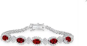 Solid 925 Sterling Silver 7 Marquise Red Ruby Cubic Zirconia Bracelet Rhodium Plated for Women, Italy