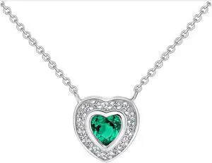 0.925 Sterling Silver Green Emerald CZ Heart Pendant Necklace & Earrings Set, Rhodium Plated, Made in Italy, Gift for Her