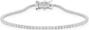 Solid 925 Sterling Silver 6.5 Inch Tennis Bracelet 2mm Cubic Zirconia Rhodium Plated for Women BB4860-6.5